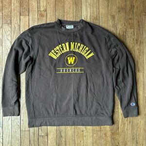Western Michigan University Champion Mens Sweatshirt Large Brown Broncos Retro